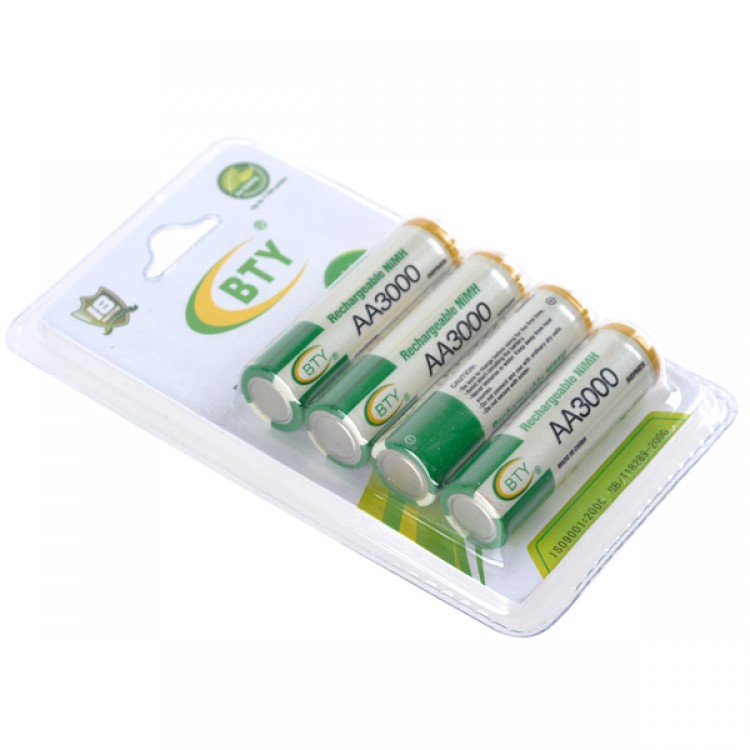 BTY Rechargeable 1 2V 3000mAh Ni MH AA Battery 4 Packs Free Shipping