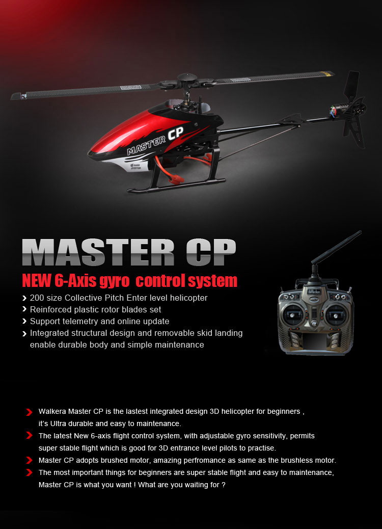 Walkera Master CP with DEVO 8S Transm itter Mini 6CH 3D Flybarless RC Helicopter RTF 2.4Ghz