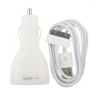 Dual USB Car Charger for iPhone/iPad/Mobile Phone White