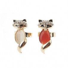 Adjustable Fox Style Rhinestone Decor Ring Jewelry