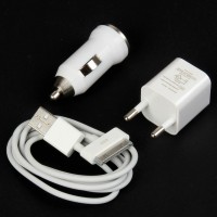 AC/Car Power Adapters + USB Data Cable Charger Set for iPhone 3G/3GS/4/iPad - White