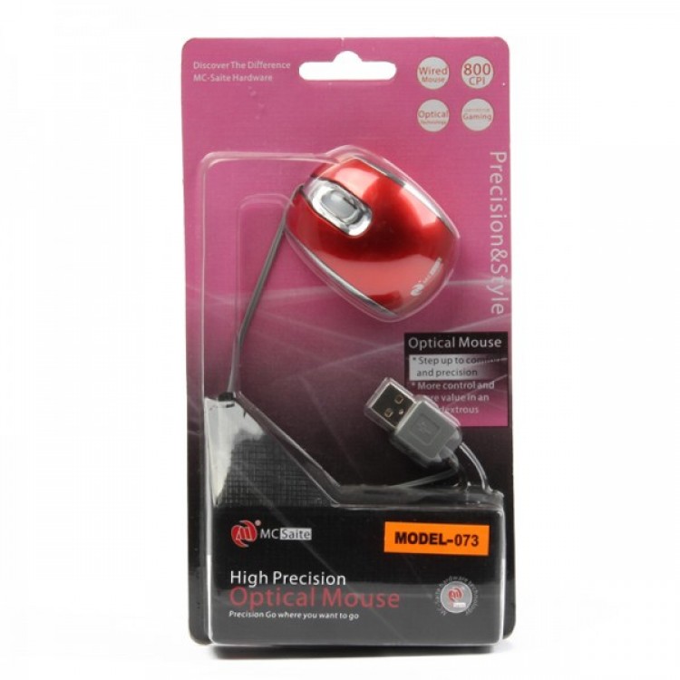 MCSaite USB 2.0 800DPI Optical Mouse with Retractable Cable - Red (70CM