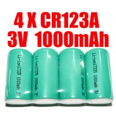 RECHARGEABLE CR123A 3.0V 3V 1000mAh LITHIUM BATTERY X 4