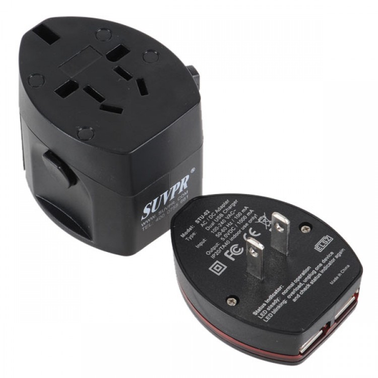 Stu-02 World Travel AC/DC Adapter Dual USB Charger 100V-240V - Free ...