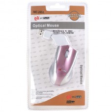 MC Saite Optical Mouse with Retractable Cable Pink and Silver