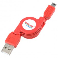 USB 2.0 to Mini 5 Pin Retractable Cable for MP3 Camera Cellphone Red