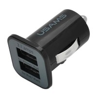 Dual-USB Car Cigarette Lighter Plug Power Adapter - Black