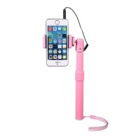 Selfie Monopod Handheld Stick + Phone Holder with Wired Remote Controller For Samsung iPhone Lover Friend Gift Pink