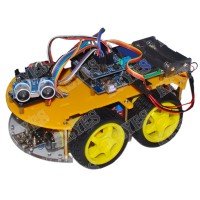 Yellow 4WD Smart Robotic Car Chassis+L293N+Bluetooth +Ultrasonic Sensor Tracking Robot Car+ Encoding Disk Set + 1602I2C Display