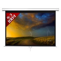 100inch 4:3 Hand Pulling Self-Locking HD Projector Screen Portable White Glass Fiber Screen Wall Hanging