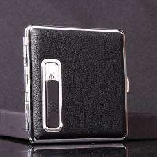 Leather Windproof Cigarette Case Box with USB Lighter Electronic Recharable Refillable Lighter
