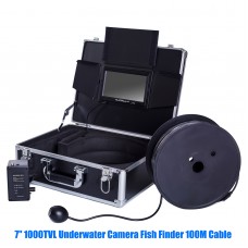 7'' 1000TVL Underwater Camera HD Fish Finder IP68 12 LED Light 100M Cable