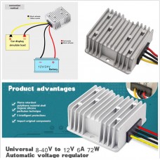 Car Power Automatic Voltage Stabilizer Regulator 8-40V to 12V 6A 72W Convert Kit