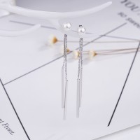 Newly Women Platinum Crystal Macrame Pearl Long Drop Dangle Stud Earrings Chain Earrings