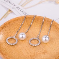 Charming Circle Ring Pearl Dangle Ear Studs Long Drop Earrings Women Party Jewelry