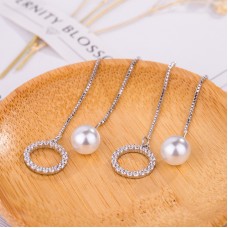 Charming Circle Ring Pearl Dangle Ear Studs Long Drop Earrings Women Party Jewelry
