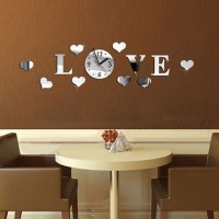 LOVE Modern DIY Home Decor Large Mirror Acrylic 3D Wall Clock Watch Decal