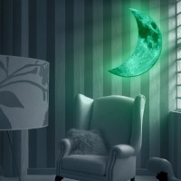 Fashion Glow in the Dark Green Crescent Moon Wall Decals Luminous