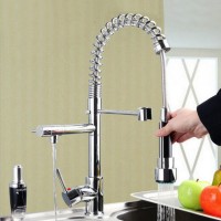 Brass Spring Pull Down Rotatable Kitchen Sink Faucet Single Handle Water Tap
