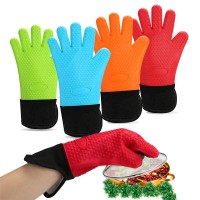 BBQ Grilling Gloves Heat Resistant Kitchen Silicone Oven Mitts Extra Long 