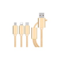 3 in 1 Phone Charging Cable Nylon Micro USB Fast Charger Data Line For Ios Android Type C 