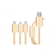 3 in 1 Phone Charging Cable Nylon Micro USB Fast Charger Data Line For Ios Android Type C 