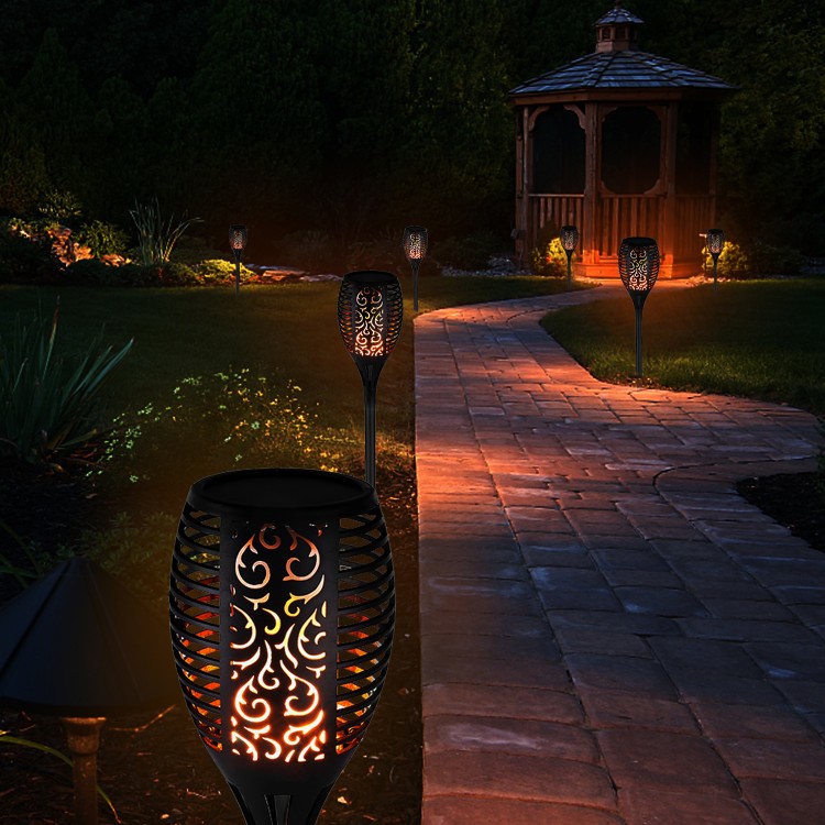 96 LED Solar Power Path Torch Light Dancing Flame Lighting Flickering ...