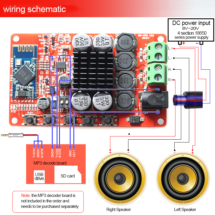 TDA7492P Bluetooth 4.0 Audio Receiver Digital Amplifier Board 50W+50W ...