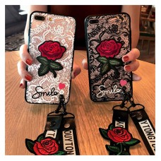 Rose Phone Case Lace Embroidery Rose Stickers Cover For Apple iPhone 6 6s 7 8 plus iPhone 7, 8, 8P, X Soft Mobile Phone Case