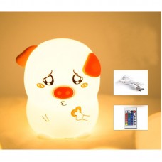 Silicone LED Night Light Colorful Night Lamp Cute Pig Patting + Remote Control Type w/USB Cable