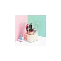 Crystal Acrylic Makeup Brush Organizer Cosmetic Storage Box + Two Bags of Artificial Pearls Flashing Pencil Lipstick Holder