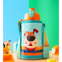 Thermos Bottle Kids 630ml Stainless Steel with 3 Lids Straw Cute Puppy Pattern for Boys Girls