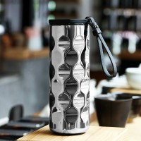 Thermos Water Bottle Stainless Steel 350ml Reflective Silver Curved Mirror Design 