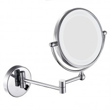 8" Wall Mount Lighted Makeup Mirror Folding 3x Magnification Double-Sided Chrome Finish    