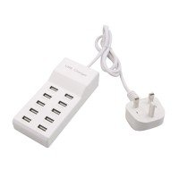 UK Plug Fast Charge 5V/10A 10 Ports 60W Fast USB Charging Desktop Mobile Phone Charger Adapter