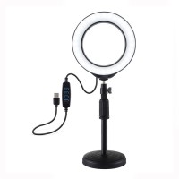 6.2" Dimmable LED Ring Fill Light + Desktop Tripod Stand Round Base Adjustable Height 18-28cm PU392