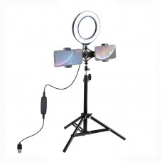 70cm Light Tripod Stand + 6.2"/16cm Dimmable LED Ring Light Dual-Phone Holder PKT3037