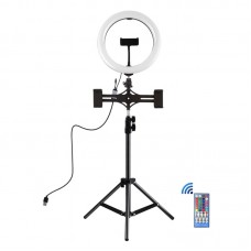 10.2" LED Ring Light with Tripod Stand & Dual-Phone Holder & Remote Control & Phone Clamp PKT3052B
