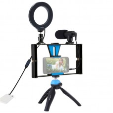 Smartphone Video Rig w/ 4.7" Ring Light & Microphone & Tripod & Tripod Head For iPhone Huawei PKT3025