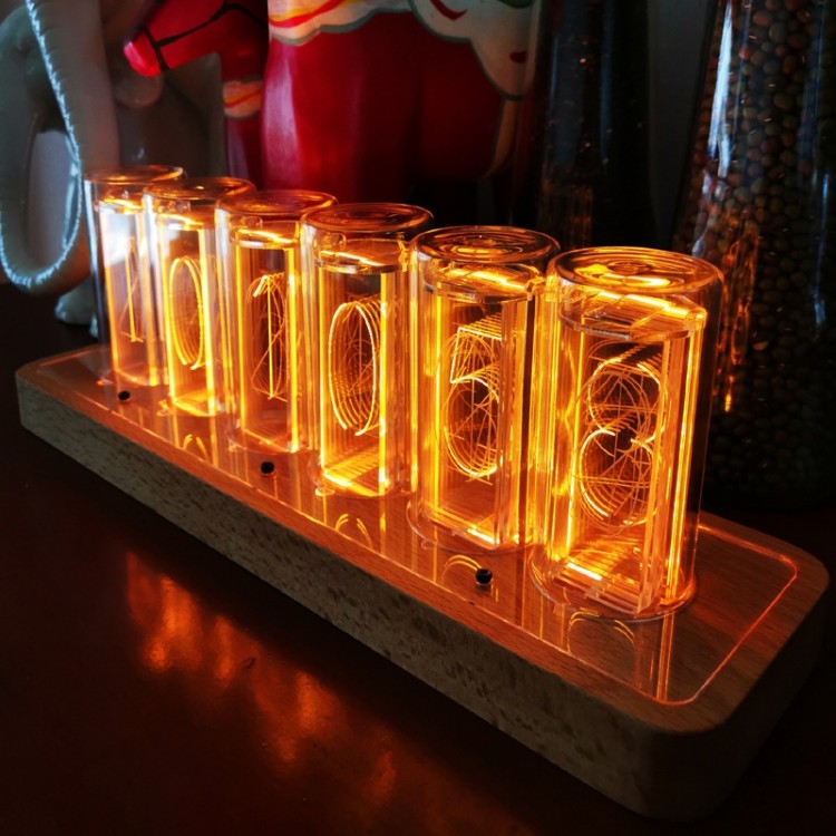 Glow Tube Clock LED Digital Solid Wood Tube Clock Adjustable Brightness