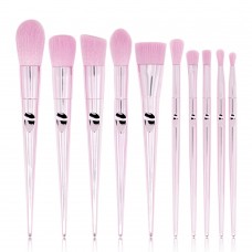 10pcs Professional Makeup Brush Set Pink Bristles For Powder Blush Foundation Highlight Eyeshadow