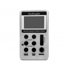 HRD-103 AM FM Radio Mini Radio Portable Pocket Radio Rechargeable USB Port LCD Display Silver Gray