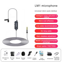 6M/19.7FT LM1 Collar Mic Collar Microphone w/ Conversion Cable For iPhone Noise Reduction