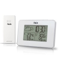 FanJu FJ3364 Weather Clock Electronic Alarm Clock For Indoor Outdoor Temperature Humidity White