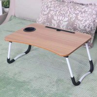 Portable Folding Computer Desk Folding Laptop Table Designed With Anti-Slip Slot Cup Holder For Bed