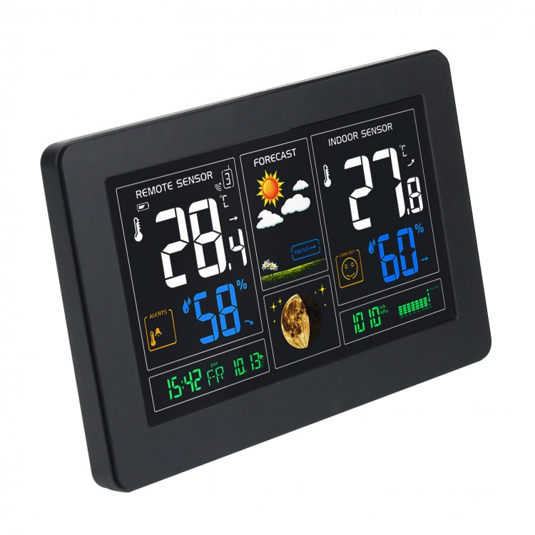 FanJu FJ3378 Wireless Weather Station Clock Color Screen For Indoor ...