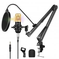 PULUZ PU612B Studio Condenser Microphone Kit w/ Suspension Scissor Arm Shock Mount USB Sound Card