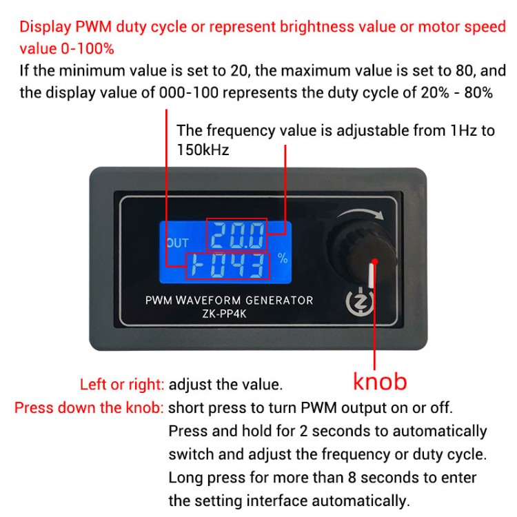 ZK-PP4K PWM Pulse Generator PWM Waveform Generator 1Hz-150KHz w/ LCD ...