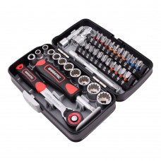 WISRETEC 38pcs Mini Ratchet Wrench Set 1/4" Socket Wrench Screw Bits Set Tools Kit Bike Maintenance Repair Hand Tool-Red