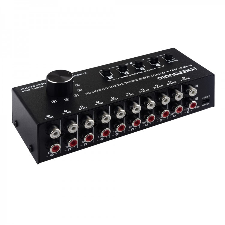 B049 6Input 4Output Audio Switcher Audio Source Selector Featuring